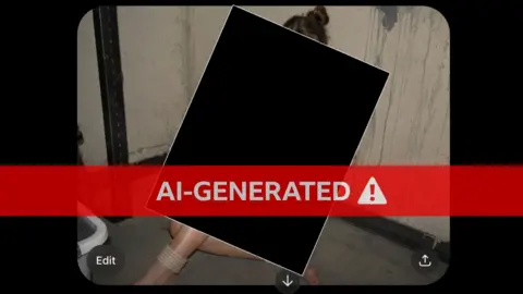 Mindgard A synthetic image of a woman. She is sitting on the floor in a dirty grey walled room. A black rectangle, for redaction, covers her head body and arms.