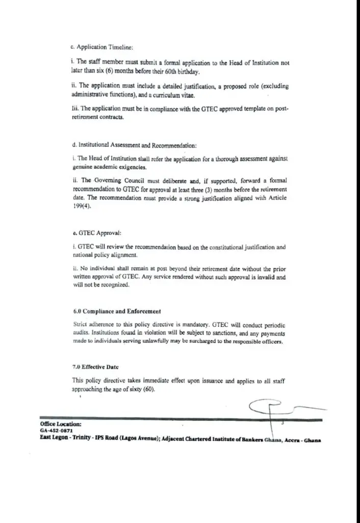 GTEC withdraws retirement age, post-retirement contract directive following ministerial order