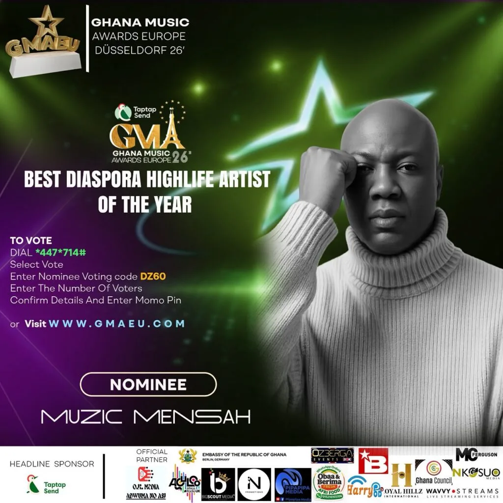 Muzic Mensah earns two Ghana Music Awards Europe nominations
