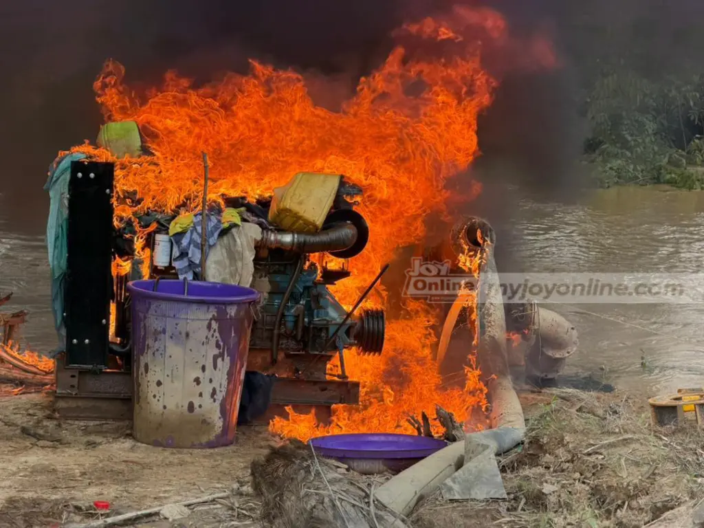 NAIMOS destroys illegal mining structures, immobilises 4 excavators in Amenfi Central NAIMOS destroys illegal mining structures, immobilises 4 excavators in Amenfi Central