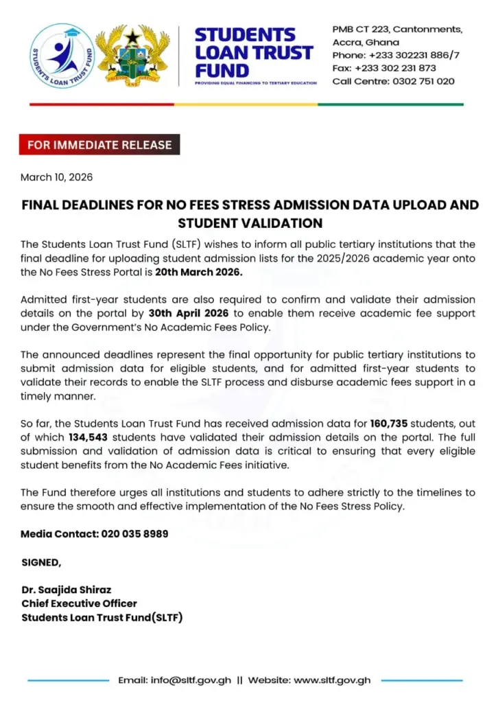 Students Loan Trust Fund sets March 20 deadline for 'No Fees Stress' admission data upload