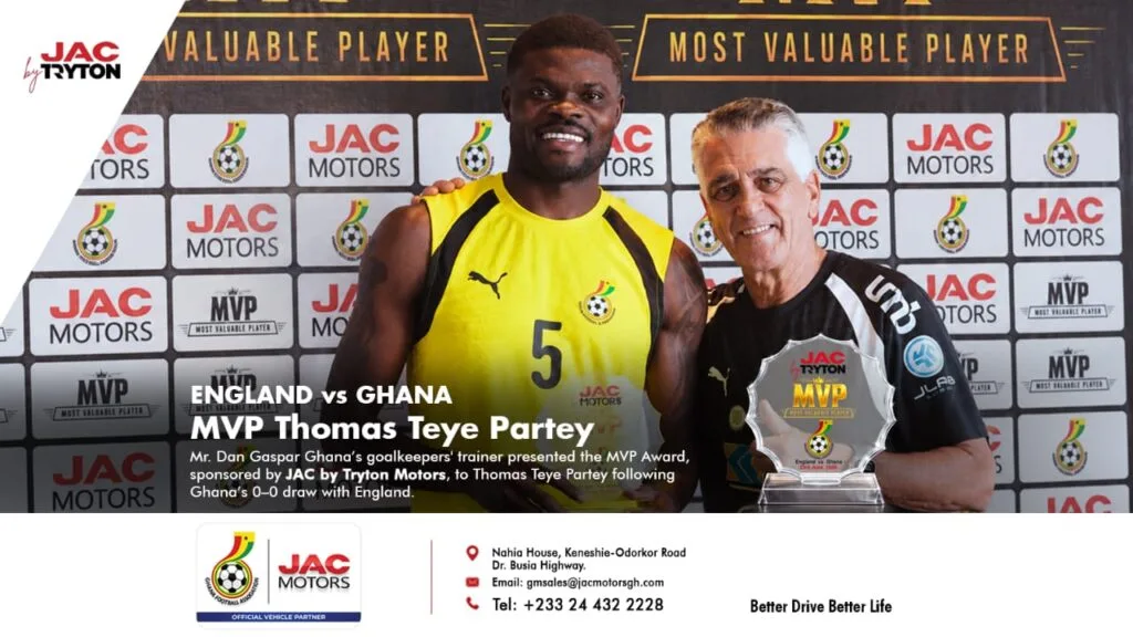 Partey wins JAC Motors MVP award after performance in Black Stars draw with England Partey wins JAC Motors MVP award after performance in Black Stars draw with England