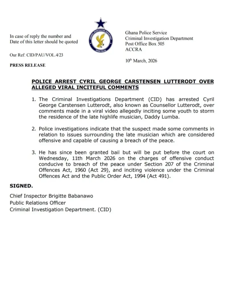 CID arrests Counsellor Lutterodt over viral comments on Daddy Lumba CID arrests Counsellor Lutterodt over viral comments on Daddy Lumba