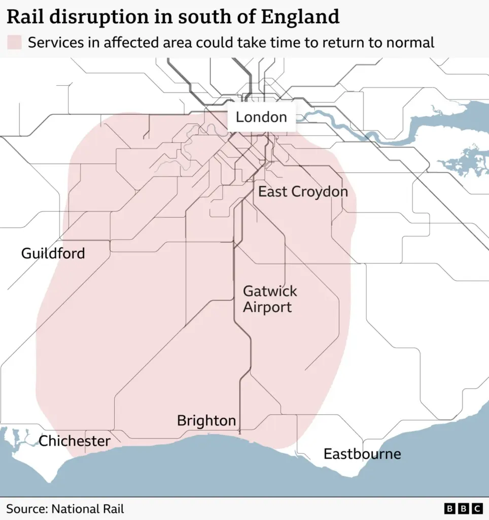 Major rail disruption expected in southern England until end of day