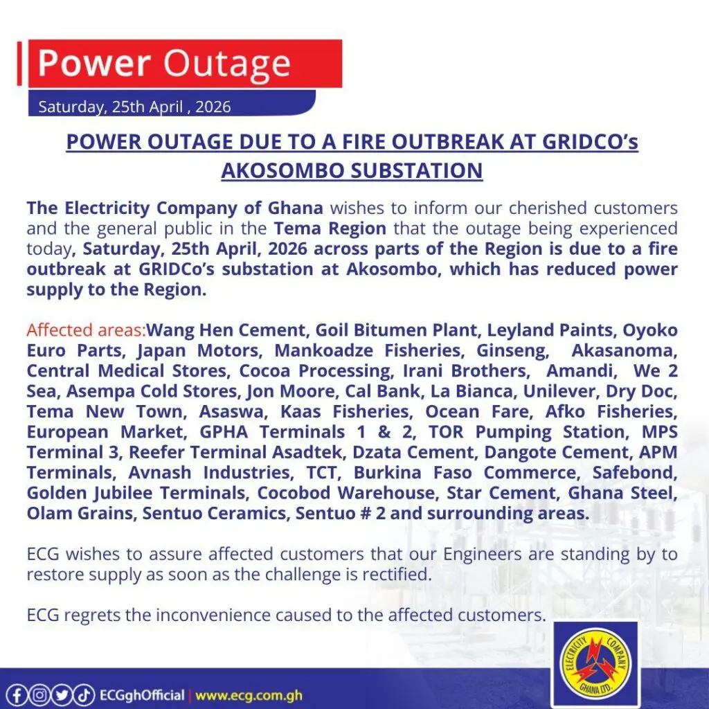Widespread blackouts hit 3 regions after Akosombo substation fire Widespread blackouts hit 3 regions after Akosombo substation fire