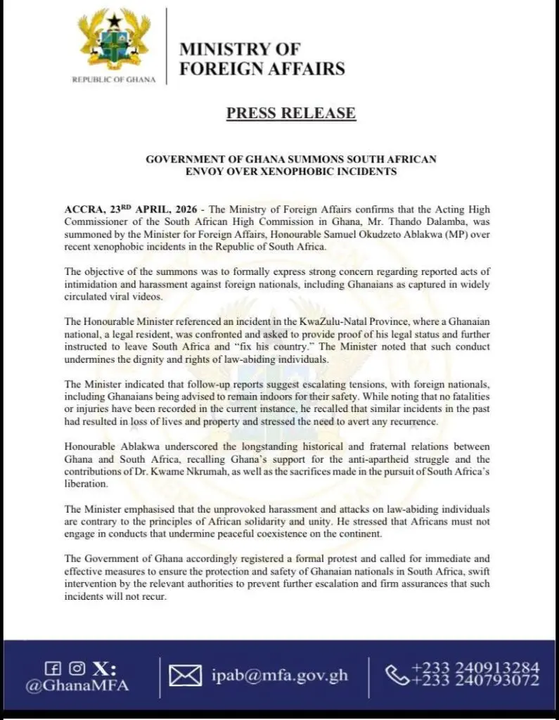 Ghana summons South African envoy over reported xenophobic attacks