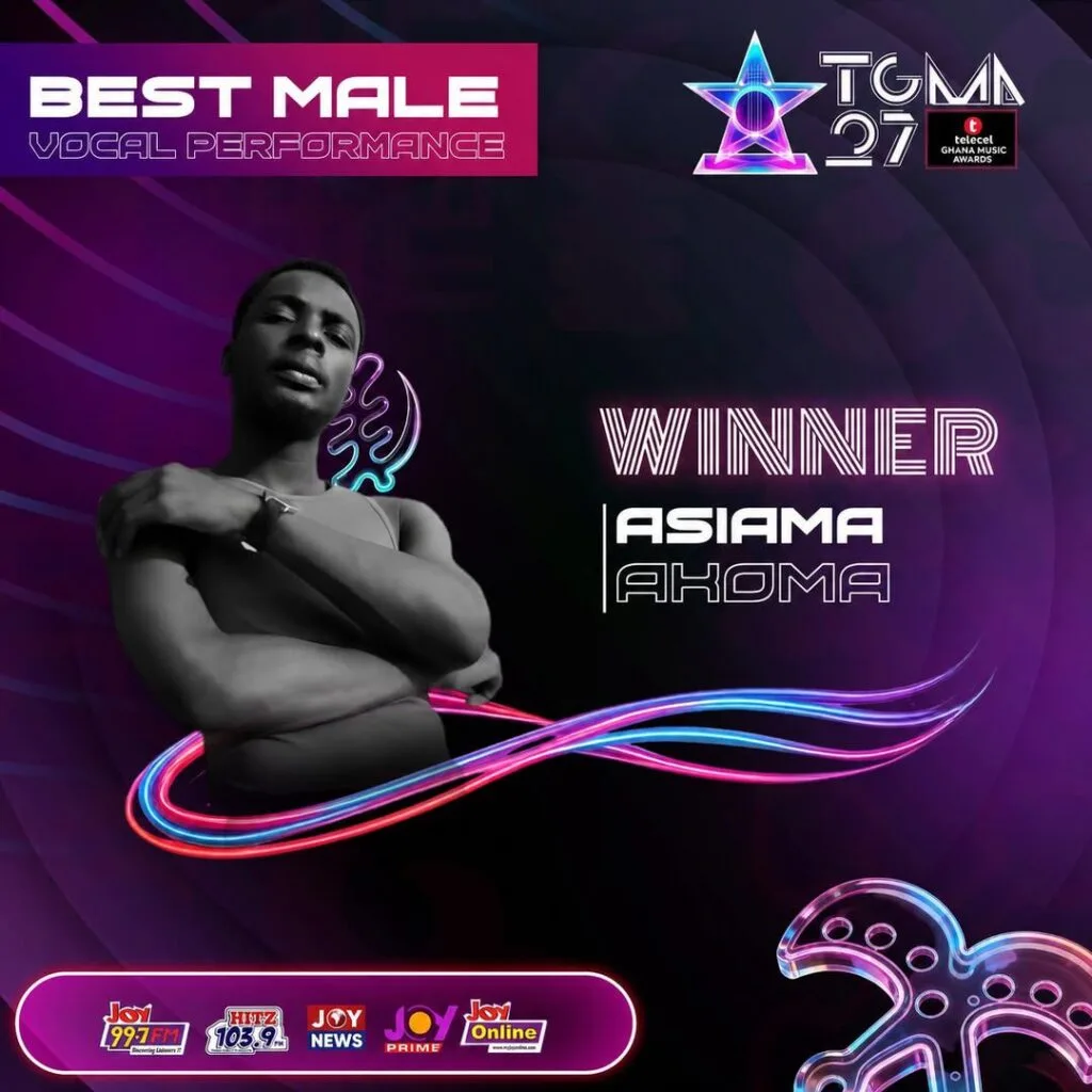 Asiama wins “Best Male Vocal Performance” at the 27th TGMA