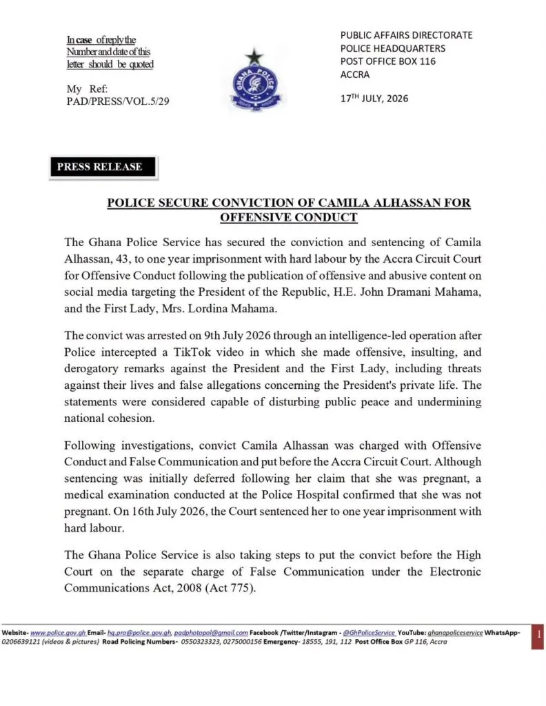 Police to pursue second charge against woman jailed over anti-Mahama TikTok video
