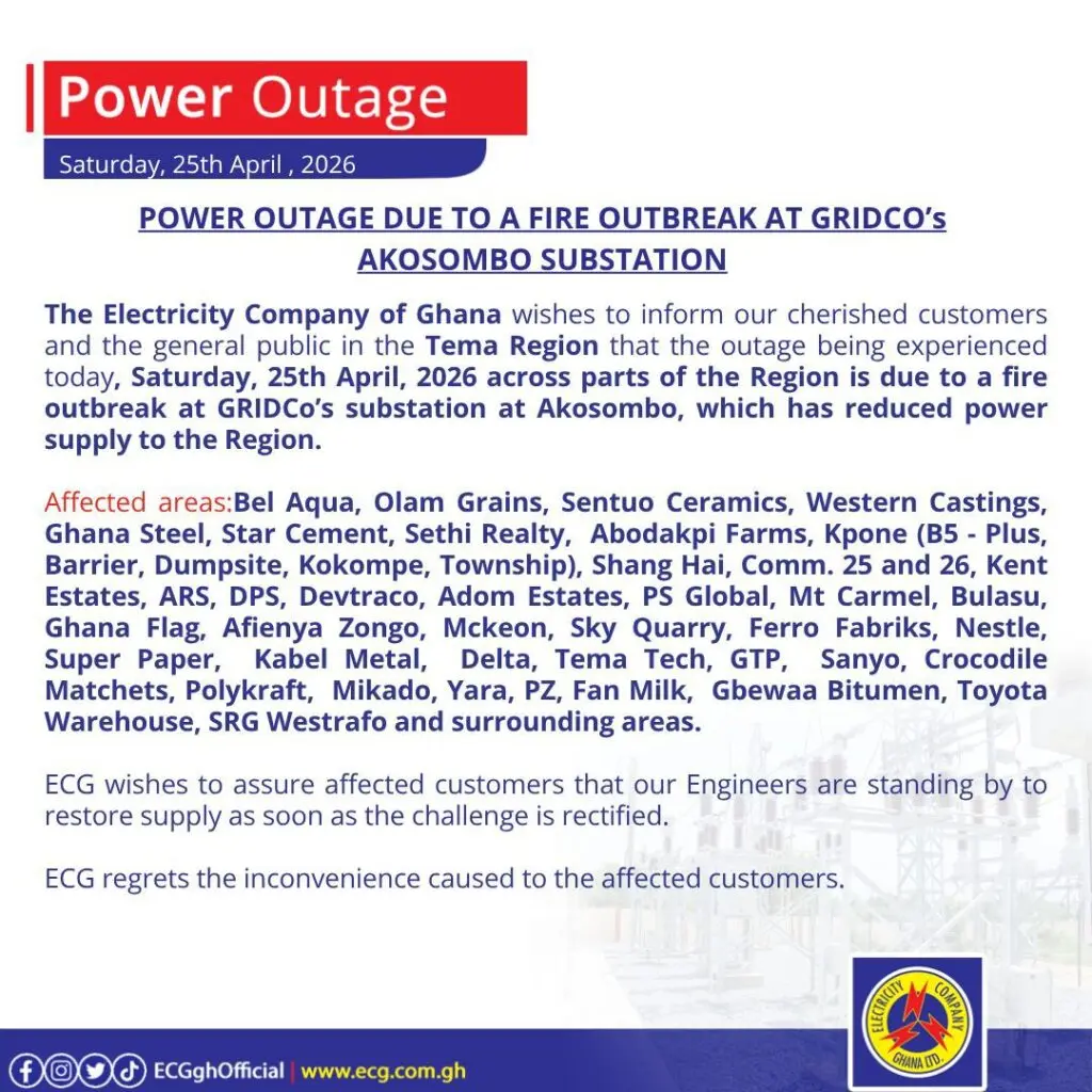Widespread blackouts hit 3 regions after Akosombo substation fire Widespread blackouts hit 3 regions after Akosombo substation fire