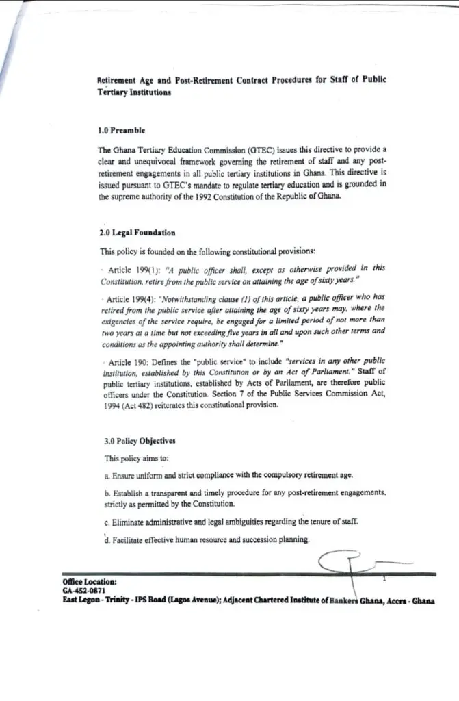 GTEC withdraws retirement age, post-retirement contract directive following ministerial order
