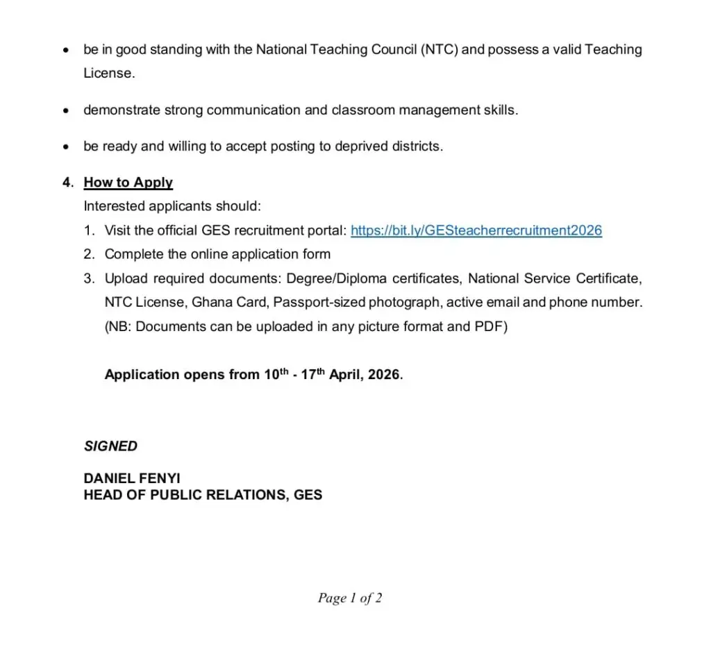 GES opens 2026 teacher recruitment for licensed B.Ed graduates GES opens 2026 teacher recruitment for licensed B.Ed graduates