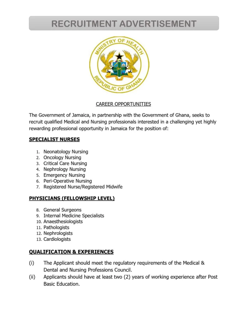 Ghana, Jamaica launch recruitment drive for nurses and medical specialists