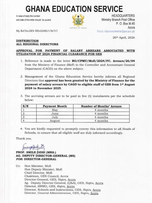 Gov't approves payment plan for GES salary arrears spanning 2024 to 2025 Gov't approves payment plan for GES salary arrears spanning 2024 to 2025
