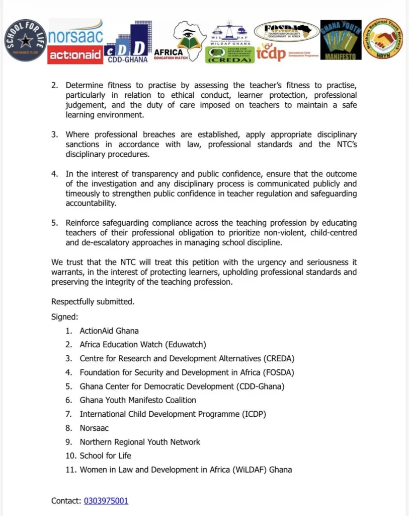 CSOs petition NTC over alleged teacher–student altercation at Nyinahin SHS CSOs petition NTC over alleged teacher–student altercation at Nyinahin SHS