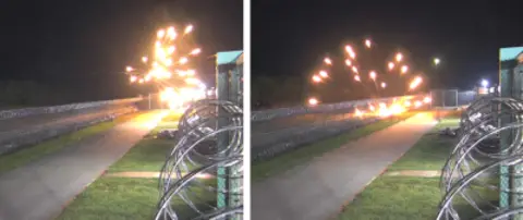 US Department of Justice Exploding fireworks (explosives) thrown at the Prairieland facility by Antifa Cell members, captured by surveillance cameras.