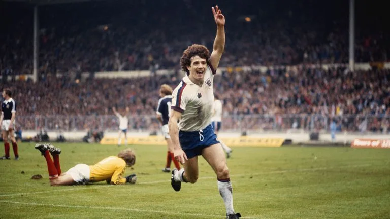 Kevin Keegan celebrates scoring against Scotland at Wembley in 1979