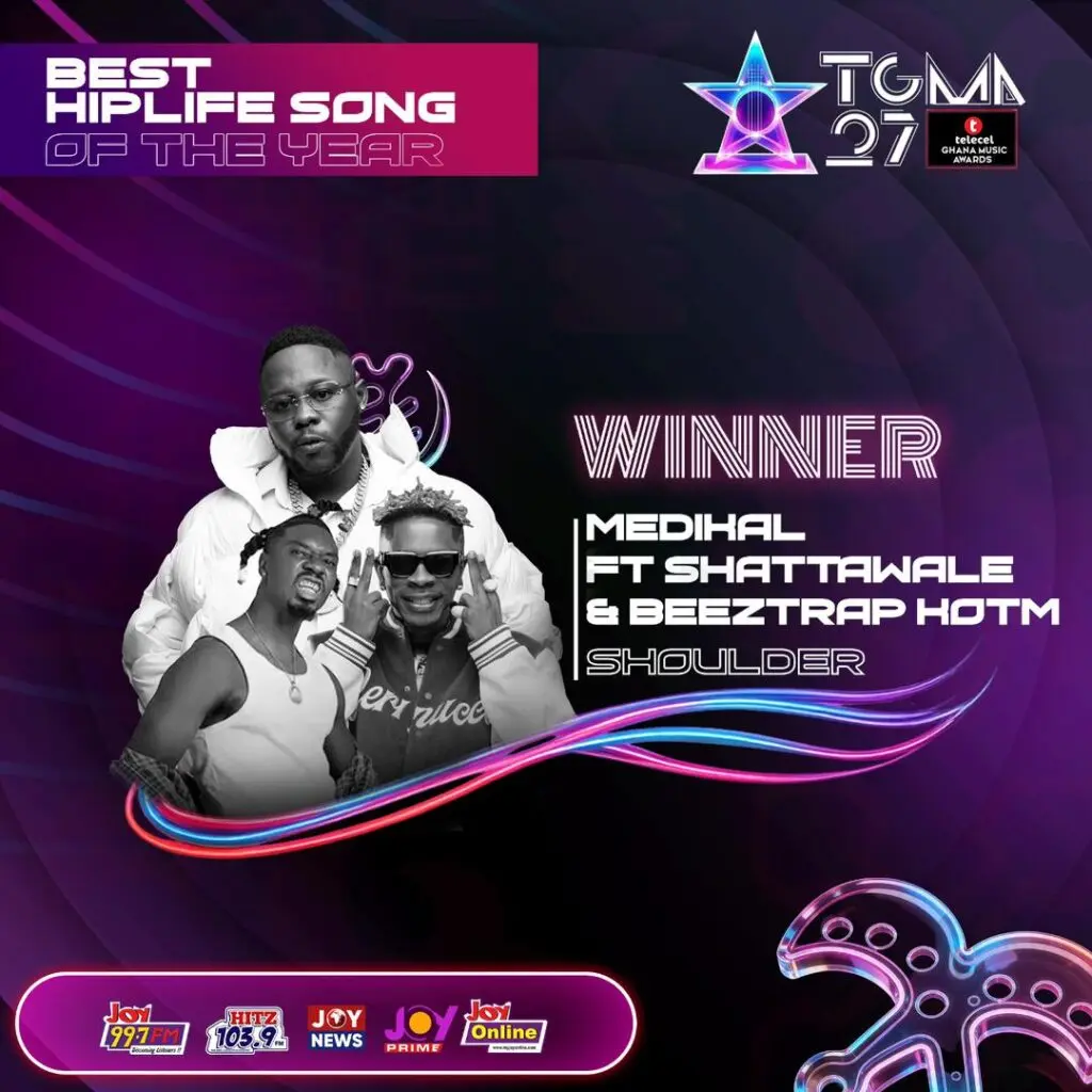 Medikal wins Best Hiplife Song at 27th TGMAs with hit single 'Shoulder'