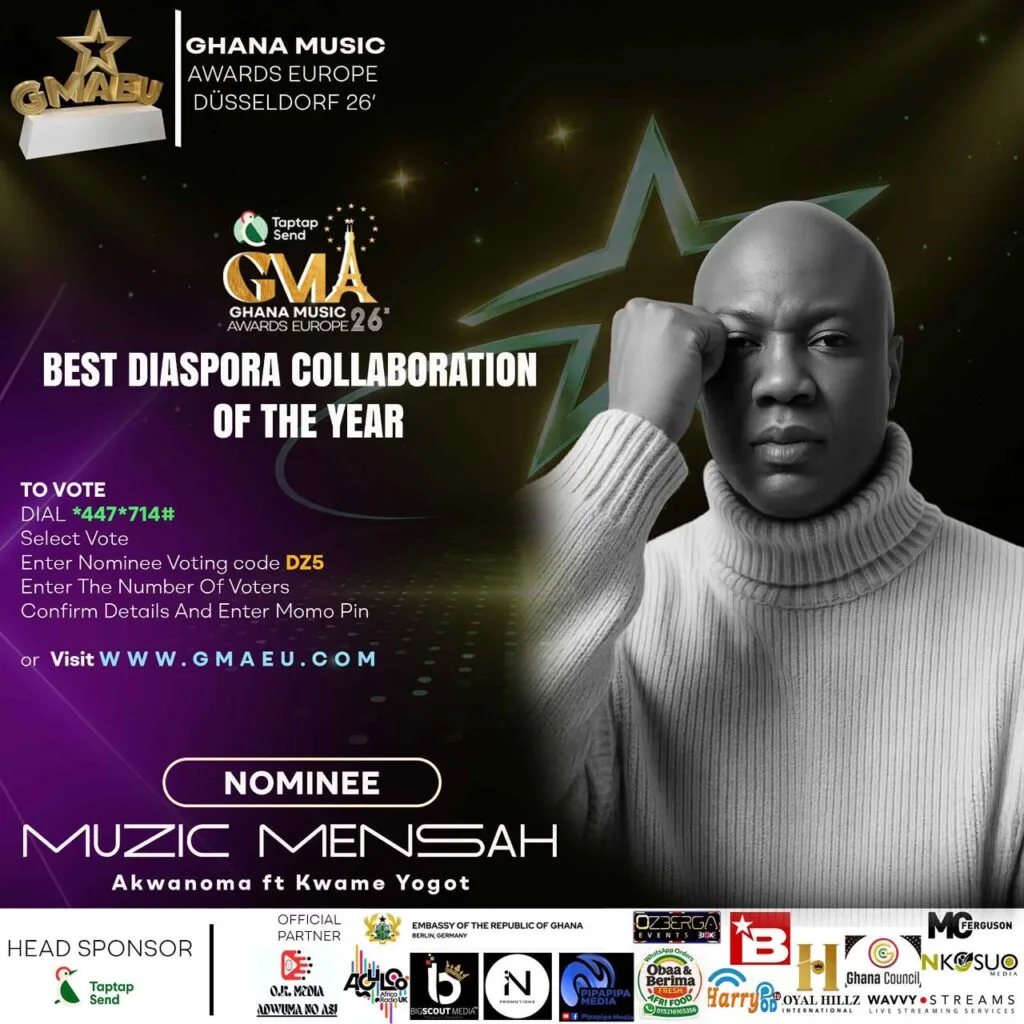 Muzic Mensah earns two Ghana Music Awards Europe nominations