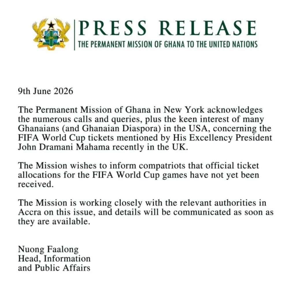 World Cup ticket allocations for Ghanaian diaspora not yet received -UN Mission