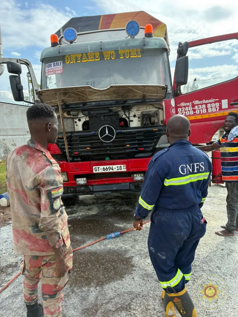 Fire destroys part of cargo truck near Konongo fuel station
