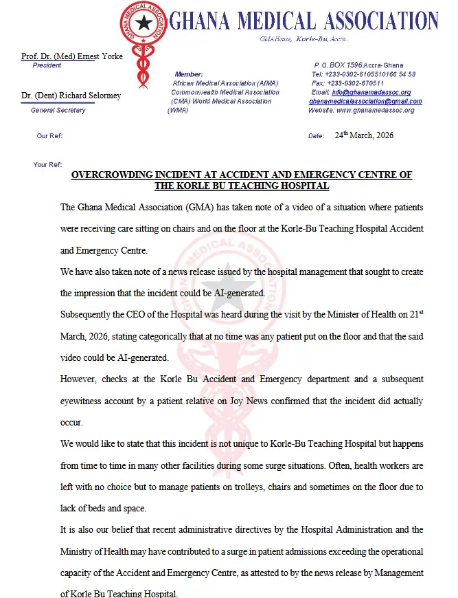 GMA calls for National Emergency Command Centre after Korle Bu overcrowding incident