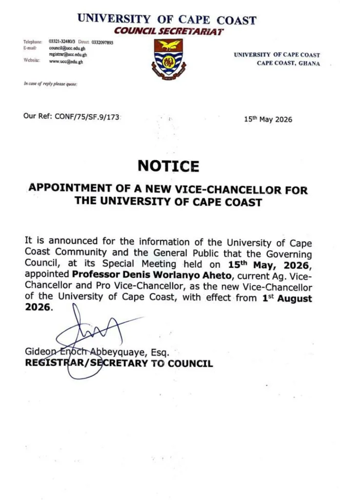 University of Cape Coast appoints Prof. Denis Aheto as new Vice-Chancellor University of Cape Coast appoints Prof. Denis Aheto as new Vice-Chancellor