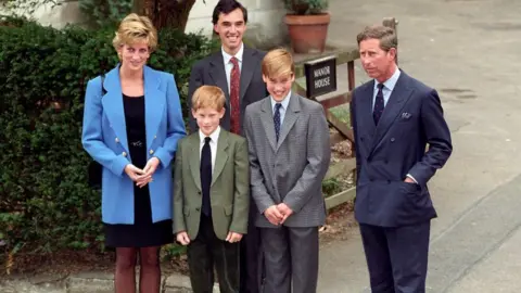 PA Media Princess Diana, Prince Harry, Prince William and the then Prince Charles, at Eton College in 1995
