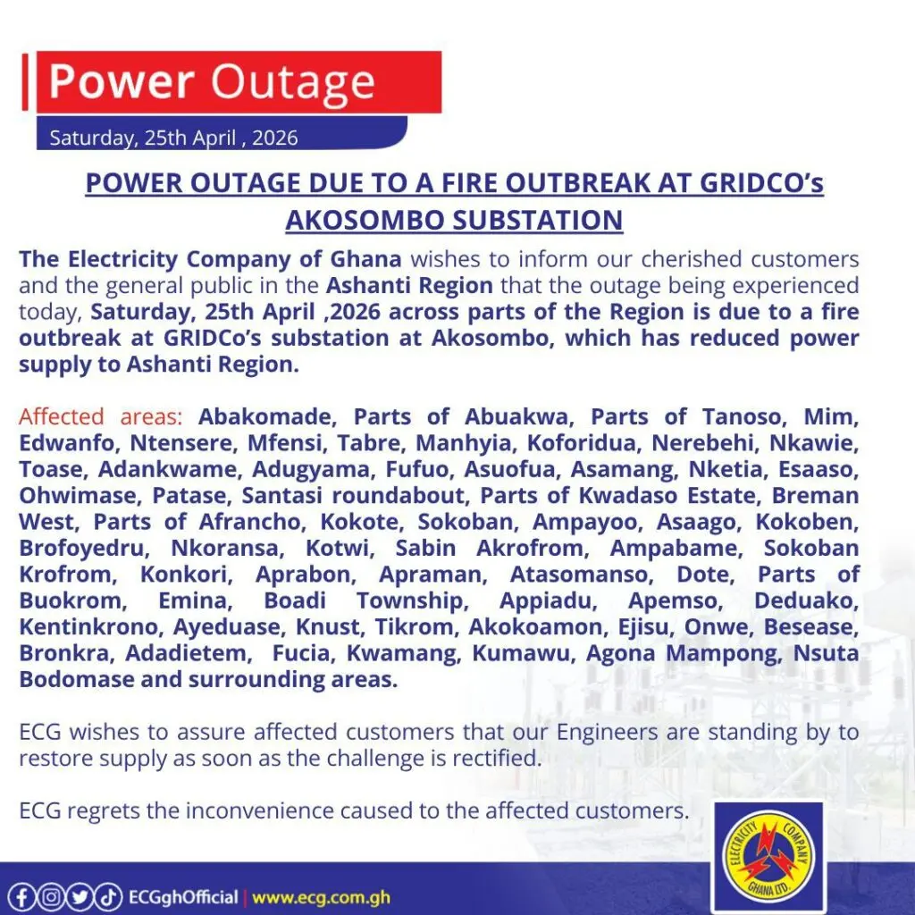 Widespread blackouts hit 3 regions after Akosombo substation fire Widespread blackouts hit 3 regions after Akosombo substation fire