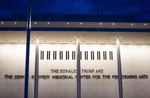 Getty Images A close up of signage that says The Donald J Trump and John F Kennedy Memorial Center for the Performing Arts on 16 May 2026 in Washington DC.  
