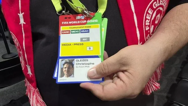 Christophe Gleizes's accreditation for the 2026 World Cup was on display at the France news conference