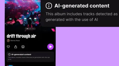 Why Spotify has no button to filter out AI music Deezer A picture of Deezer's app which highlights the tag telling users whether the music is AI generated