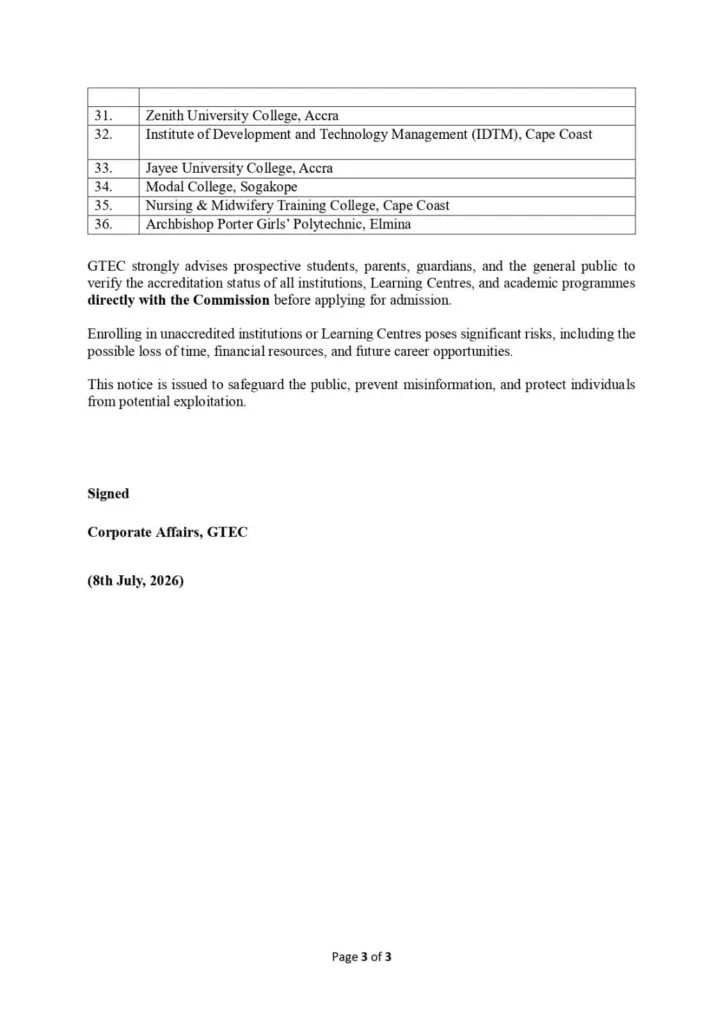 GTEC warns against unaccredited university learning centres, institutions with expired accreditation