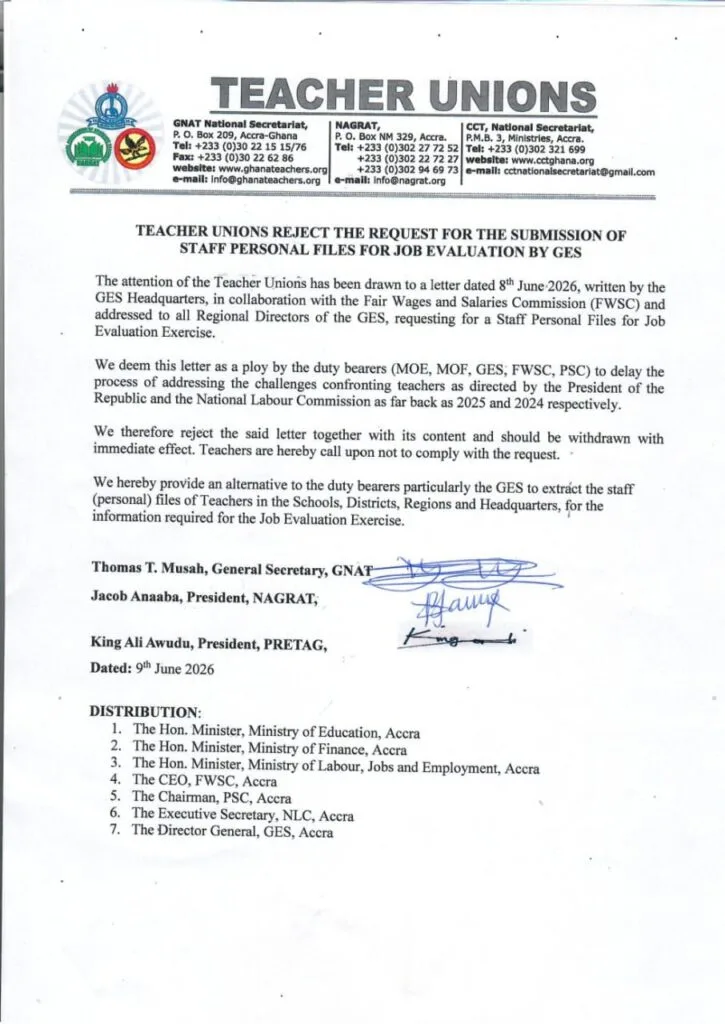 Teacher unions reject GES directive on staff data submission, demand withdrawal of letter