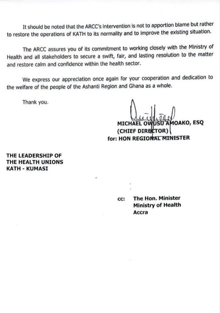 Ashanti Regional Coordinating Council appeals for end to KATH doctors strike