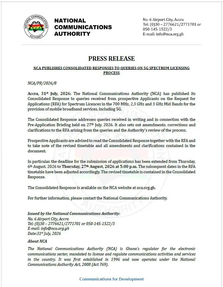 NCA extends 5G spectrum licence application deadline