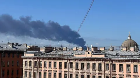 Seven killed after drone hits bus in Russia-controlled part of Ukraine Getty Images Black smoke rises after Ukraine reportedly launched unmanned aerial vehicle (UAV) attacks on the opening day of the St. Petersburg International Economic Forum
