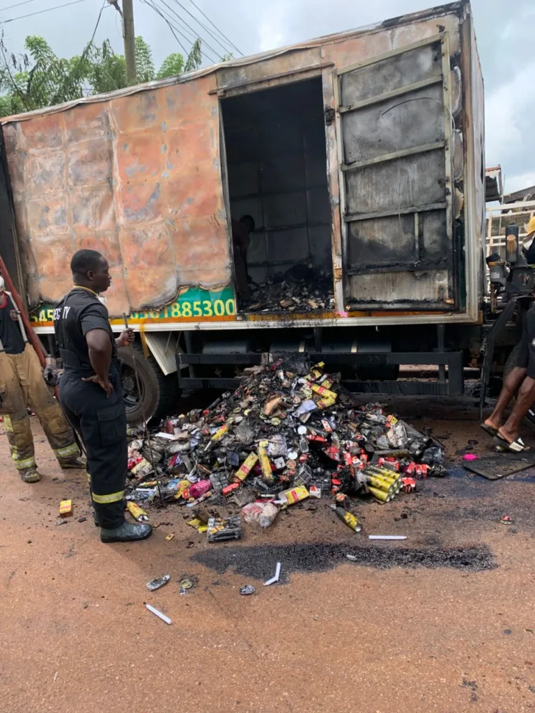 Fire destroys distribution truck and cargo in Assin Fosu