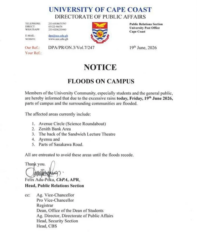 Parts of UCC flooded after heavy rains Parts of UCC flooded after heavy rains