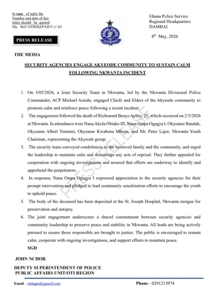 Security agencies engage Akyeode community to maintain calm after Nkwanta incident