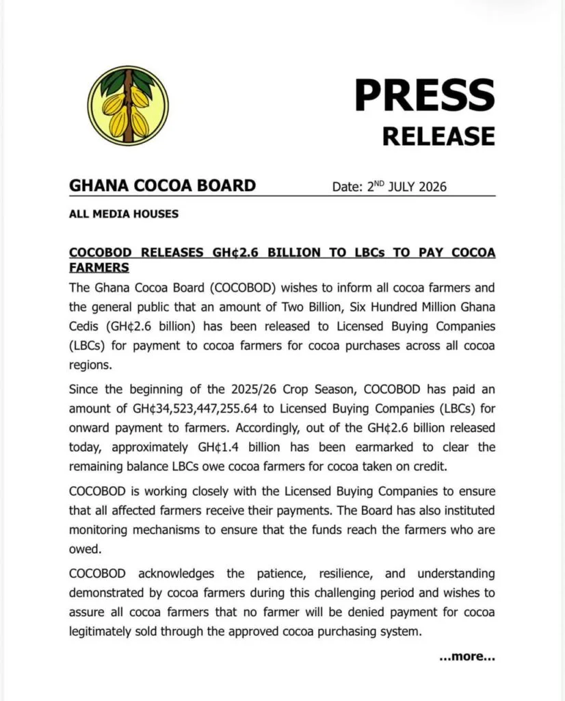 GH¢34.5bn paid out in cocoa purchases as COCOBOD injects more cash GH¢34.5bn paid out in cocoa purchases as COCOBOD injects more cash