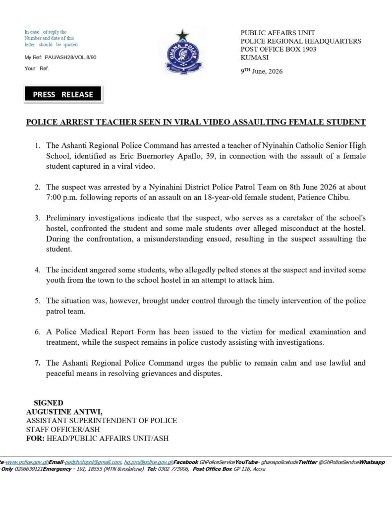 Police issue medical form to assaulted Nyinahin SHS student as investigations continue