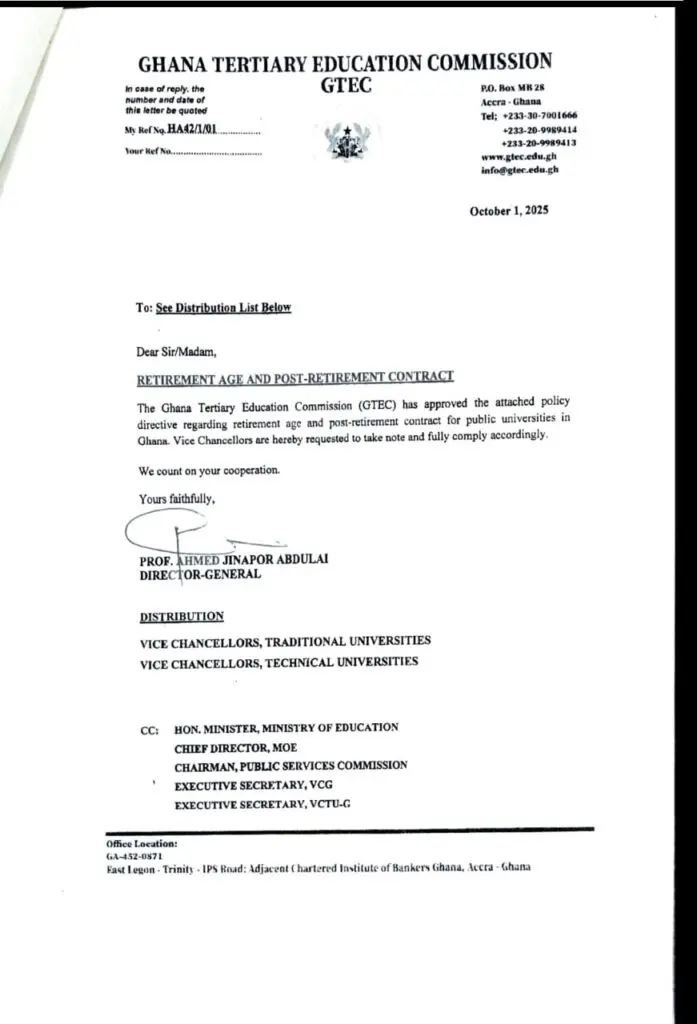 GTEC withdraws retirement age, post-retirement contract directive following ministerial order