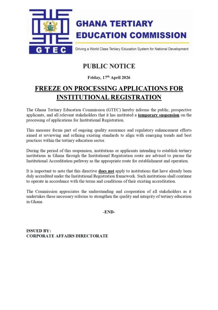 GTEC suspends processing of institutional registration applications