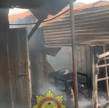 Fire erupts at Madina Ritz Junction, destroys multiple wooden structures and containers