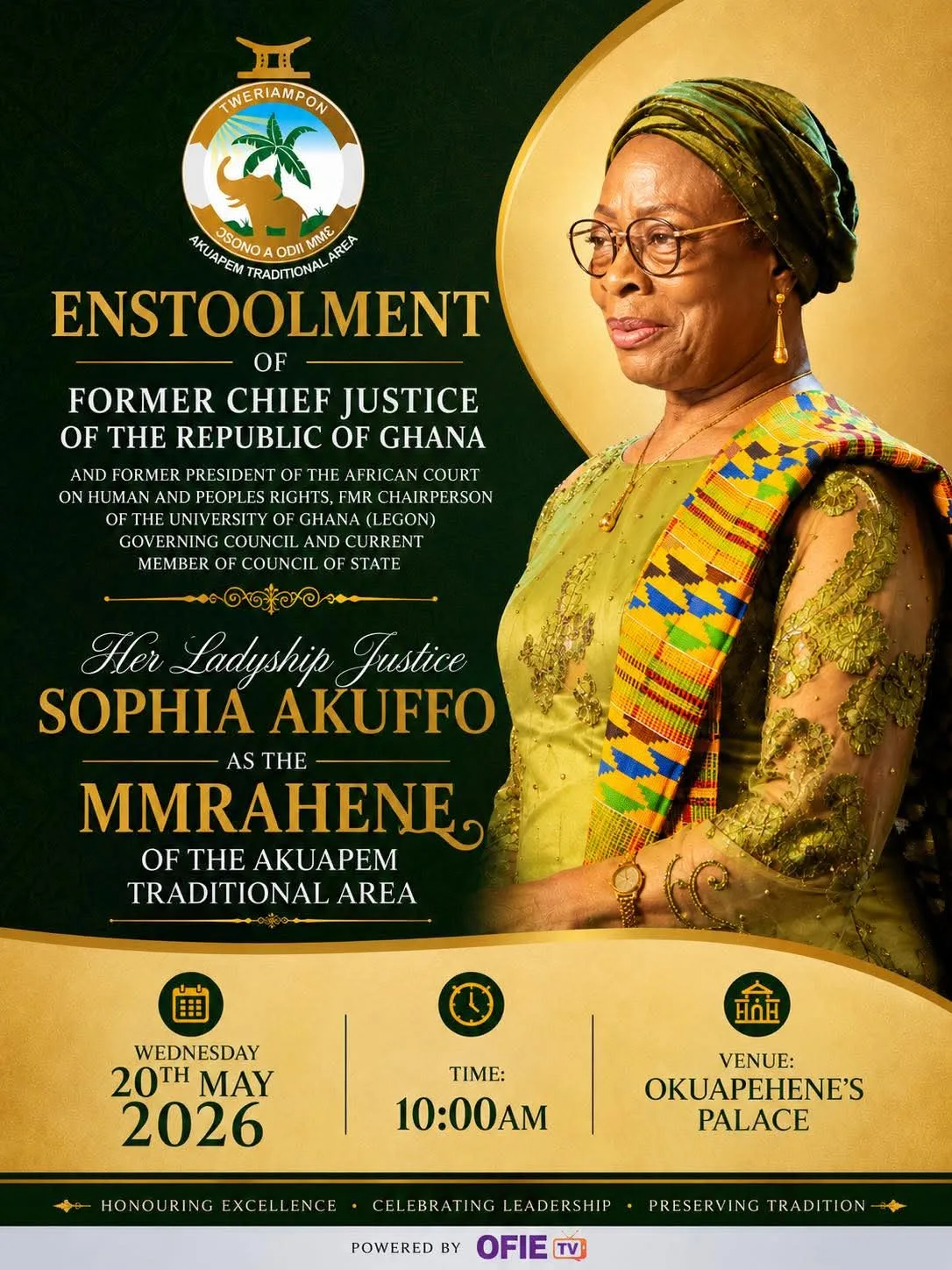 Social Sophia Akuffo Mmrahene1 ChannelOne News Former Chief Justice Sophia Akuffo to be enstooled as Akuapem Mmrahene