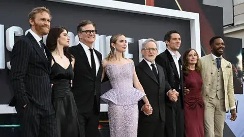 Getty Images (L-R) Wyatt Russell, Eve Hewson, Colin Firth, Emily Blunt, Steven Spielberg, Josh O'Connor and Colman Domingo attend the Universal Pictures UK Premiere Of "Disclosure Day" at CineWorld IMAX Leicester Square on June 04, 2026 in London, England