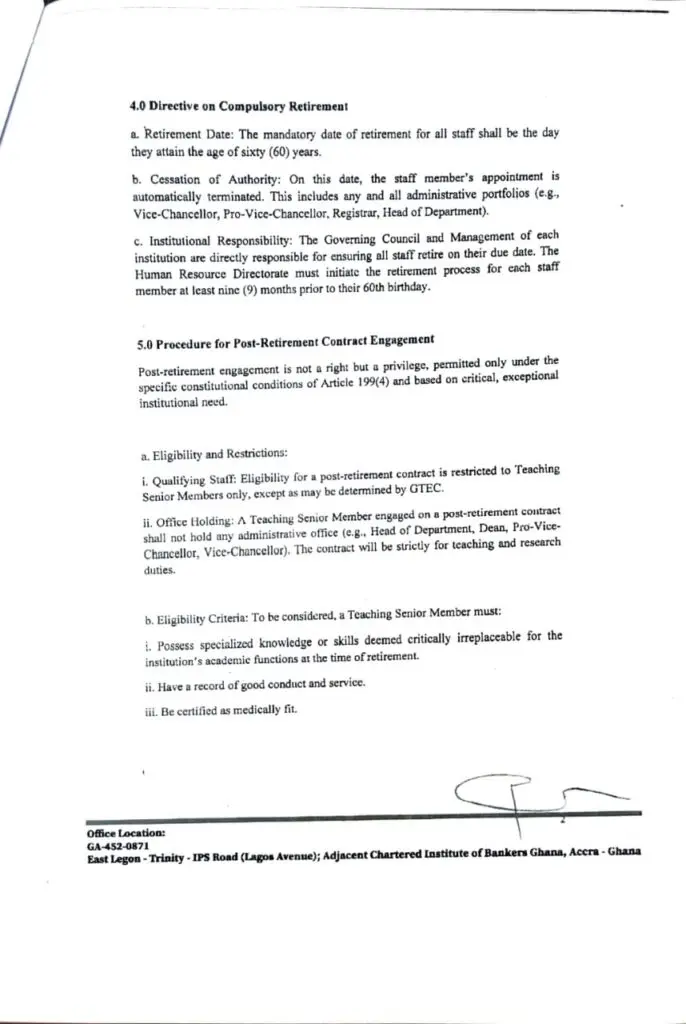 GTEC withdraws retirement age, post-retirement contract directive following ministerial order