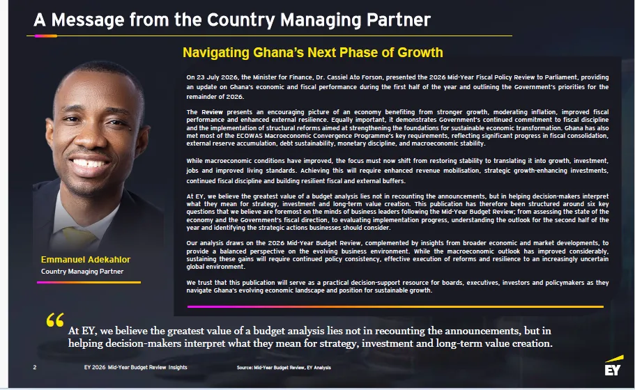 EY urges continued reform as Ghana’s economy records strong mid-year performance