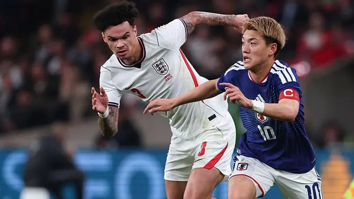 Nico O'Reilly in action for England against Japan at Wembley Stadium.