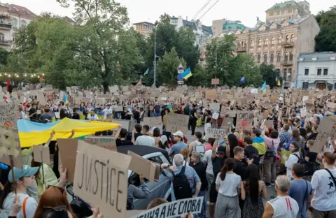 Zelensky sacks Ukraine's top army commander after days of protests EPA Protesters